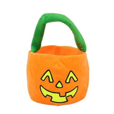 Imagem de Boneca de pelúcia, brinquedo de Halloween, cesta de abóbora laranja pa
