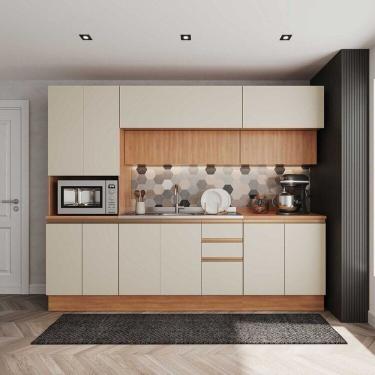 Imagem de Cozinha Modulada 5 Peças com Armários, Balcões e Torre Quente Aroeira Cabecasa Madeiramadeira Cinza Sereno