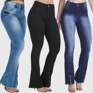 Imagem de Kit 3 Calças HNO Jeans Flare Petit Premium Azul, 38