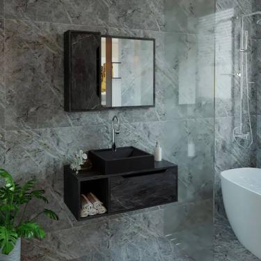 Imagem de Conjunto de Banheiro com Balcão Gabinete Suspenso 1 Porta e Nicho e Es