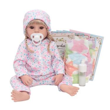 Imagem de Boneca Reborn Bebê Realista Pijama Flamingo Com Kit Itens - Cegonha Re