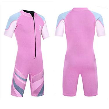 Imagem de ZCCO Roupa de mergulho infantil de neoprene de 2,5 mm, manga curta, peça única, para natação, surfe, mergulho, esportes aquáticos (DK-PK- G)
