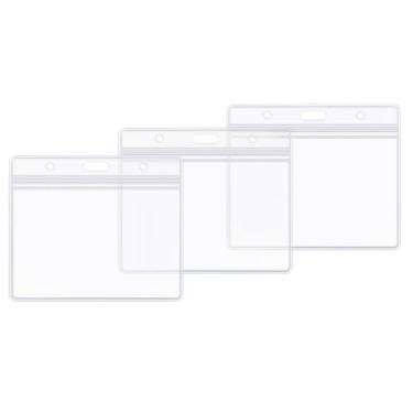 Imagem de Suporte horizontal para crachá de identidade, 10 x 7 cm, plástico transparente, PVC, porta-cartões de identificação, à prova d'água, com zíper resselável da ZHEGUI (pacote com 25, horizontal grande 4