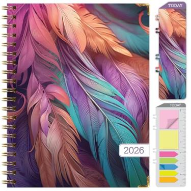Imagem de Agenda Hardcover 2026, 21,6 cm x 28 cm: 14 meses (novembro de 2025 a dezembro de 2026), agenda mensal diária, agenda anual, marcador de livro, pasta de bolso e conjunto de notas adesivas (pavão pastel