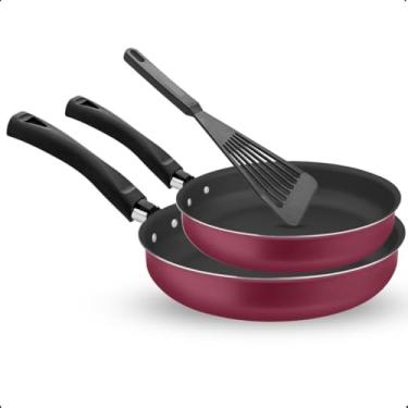 Imagem de Conjunto Frigideira Reta 18 e 24 Com Tampa de Vidro (Cereja/Preto)