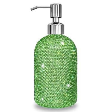 Imagem de SlowVibes Dispensador de sabão verde brilhante de 510 g com bomba de aço inoxidável à prova de ferrugem, frasco líquido recarregável para lavar as mãos para banheiro, cozinha, dispensador de chuveiro