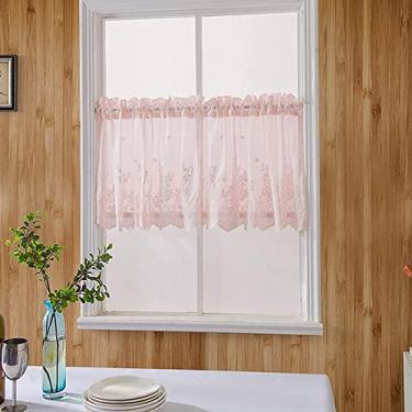 Imagem de QLDFX Cortina curta de cozinha cortina bistrô estilo country voile bordado cortina pull-through cortina cortina cortina transparente curta sala de jantar café decoração de janela 1 peça, 137 x 90 cm