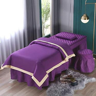 Imagem de 4 peças estilo europeu cor sólida algodão simples massagem salão de massagem fisioterapia xampu capa de cama de salão de massagem com (roxo 70 * 185 cm)
