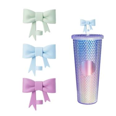Imagem de Capa de canudo de arco compatível com Starbucks Cup Silicone Straw Topper para canudos menores regulares diâmetro 6-8 mm (3 peças (verde + azul + roxo claro))
