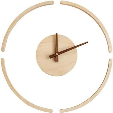 Imagem de Relógio de parede silencioso sem tique-taque decorativo de madeira relógio de parede redondo de quartzo operado por bateria relógios de parede de madeira decoração de casa relógio de parede redondo