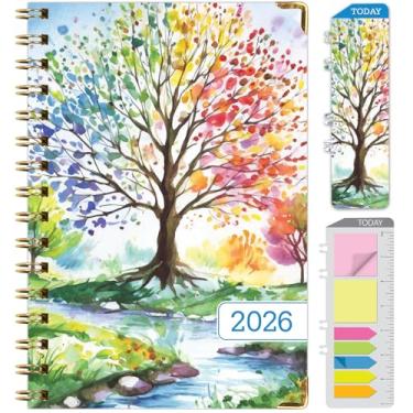 Imagem de Agenda Hardcover 2026, 14 cm x 20 cm: 14 meses (novembro de 2025 a dezembro de 2026), agenda mensal diária, agenda anual, marcador de livro, pasta de bolso e conjunto de notas adesivas (temporadas de