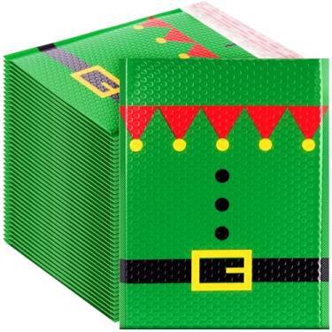 Imagem de Gueevin 100 envelopes grandes de plástico de Natal com bolhas de 25,5 x 33 cm, envelopes de bolhas acolchoados de Natal para embalagem de presente de Natal (fantasia de elfo de Natal)