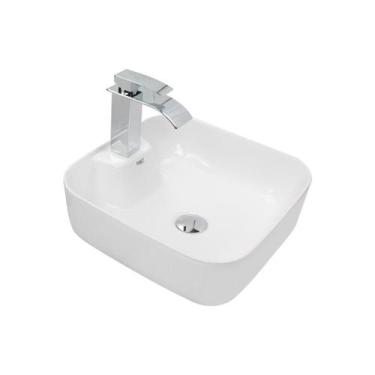 Imagem de Kit Cuba Pia Louça Cerâmica Banheiro C/Torn E Vál Cromada 44 - Smart N