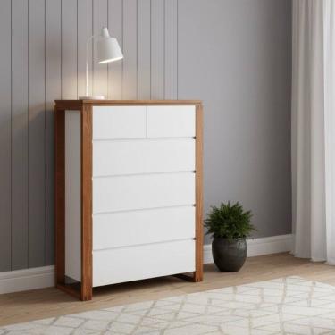 Imagem de Cômoda 6 Gavetas em Madeira Maciça e Mdf Craft Branco / Garapa