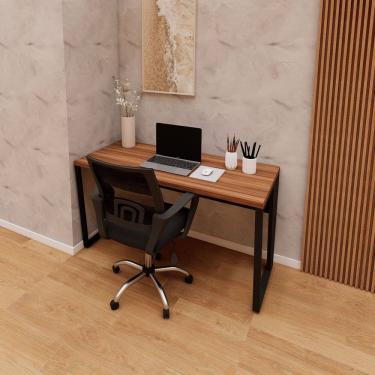 Imagem de Escrivaninha Industrial 135cm X 60cm Escritório Home Office Pés em Metal Industrial Executive Nogal/Preto