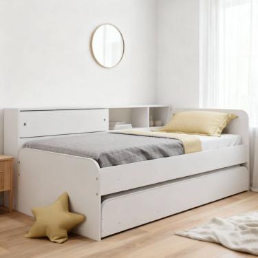 Imagem de Bicama com Módulo Estante Lateral Caracol Branco