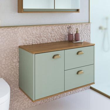 Imagem de Gabinete de Banheiro 80cm 100% Mdf com 1 Porta e 2 Gavetas sem Cuba Lívia Freijó/Moscatel