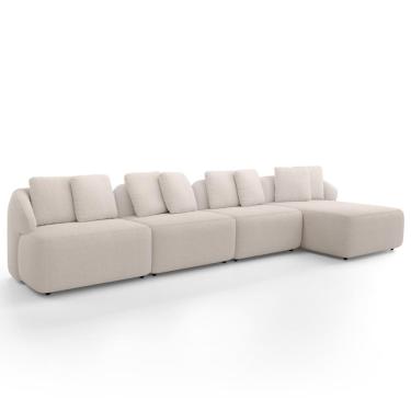 Imagem de Sofá 5 Lugares com Chaise Direito Sala Living 394cm Arlo F04 Veludo Bege - Lyam Decor