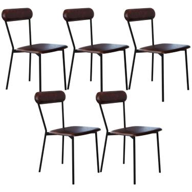 Imagem de Kit 05 Cadeiras Estofada Para Sala de Jantar Liora Preto C01 Courino Café - Lyam Decor
