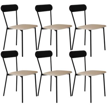 Imagem de Kit 06 Cadeiras Estofada Para Sala de Jantar Liora Preto C01 Linho Areia Courino Preto - Lyam Decor