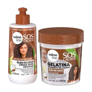 Imagem de Kit Óleo de Coco Creme de Pentear 300ml e Gelatina 400g Tratamento Pro