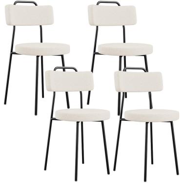 Imagem de Kit 06 Cadeiras Decorativas Estofada Para Sala De Jantar Barcelona F01 Linho Bege - Lyam Decor