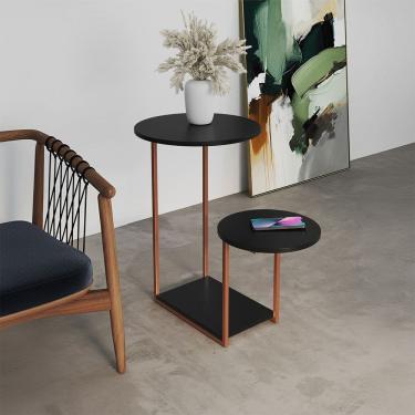 Imagem de Mesa Auxiliar Ferro Cobre Tampo Redondo Preto Cibele