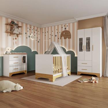 Imagem de Quarto de Bebê Completo Ariel 100% Mdf 4 Portas 5 Gavetas Branco/Amêndoa - Pnr Móveis
