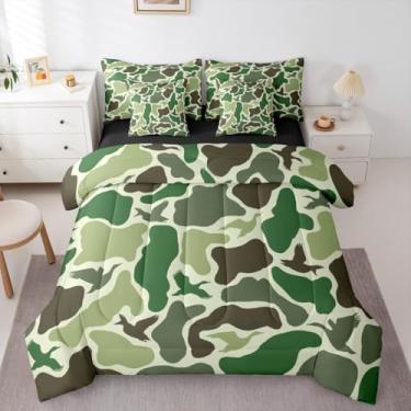 Imagem de Erosebridal Jogo de cama solteiro Mallard de caça ao pato com 7 peças, camuflagem verde, casa de fazenda do exército, estampa de animais camuflados, para crianças, meninos e meninas