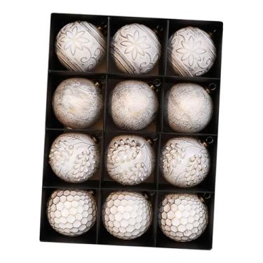 Imagem de Sclmgo Pacote com 12 Bolas de Natal Penduradas de 8 Cm, Decoração para árvore de Natal, Versátil E Resistente, Ouro Branco, Tamanho real