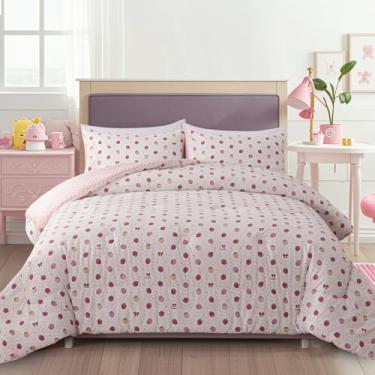 Imagem de Aimuan Conjunto de edredom de pelúcia do verso, fofo, fofo, estampa de morango, decorativo, acolchoado, para meninas