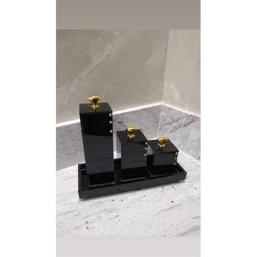 Imagem de kit organizador com bandeja para banheiro (Preto com dourado)