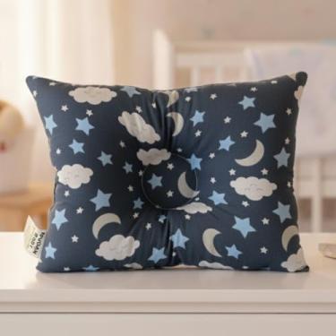 Imagem de Travesseiro Anatômico para Bebê, 27 x 37cm, Fibra Siliconada Hipoalergênica, 100% Algodão (Céu - Azul Marinho)