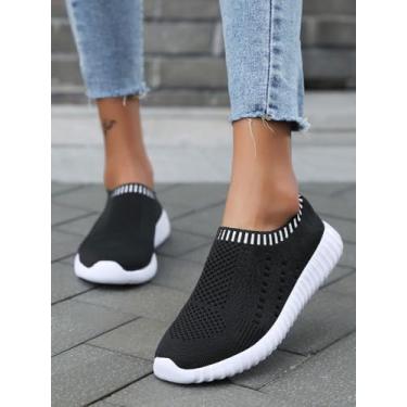 Imagem de Tênis de caminhada feminino, sem cadarço, atlético, casual, academia, confortável, respirável, Preto, 40