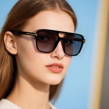 Imagem de Óculos de sol aviador retrô clássicos com lentes quadradas para homens e mulheres, ideais para moda urbana, viagens e atividades ao ar livre, Moldura preta