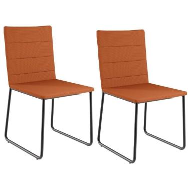 Imagem de Kit 02 Cadeiras Decorativa Estofada Para Sala De Jantar Preto Maya L02 Tecido Terracota - Lyam Decor