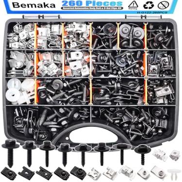 Imagem de Bemaka Kit de 260 peças de parafusos automotivos e clipes de porca em U, 21 tamanhos de parafusos de para-lama multiuso clipes de fixação do corpo para a maioria dos carros, para-choque, motor
