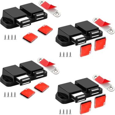 Imagem de Conjunto de 4 ferragens magnéticas duplas pequenas para abrir o armário CBRIVE com 4 travas de empurrar para porta oculta de liberação de empurrar gaveta puxar ponta de bloqueio de toque no armário RV