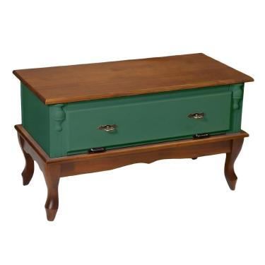 Imagem de Mesa De Centro Retangular 2 Portas Pés Luiz Xv - Verde Kalle Laca Com Tampo E Base Imbuia Glazer