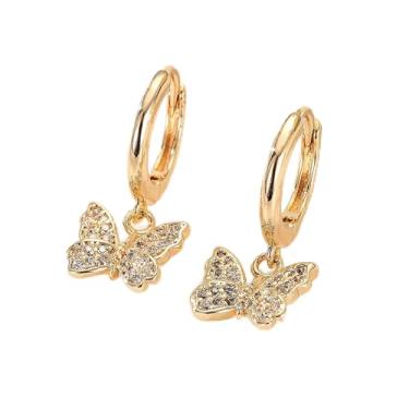 Imagem de Brincos femininos banhados a ouro 14 quilates com pingente de cruz/estrela/borboleta/spike delicados, hipoalergênicos, personalizados, não manchados, presentes de aniversário, joias modernas, One Size