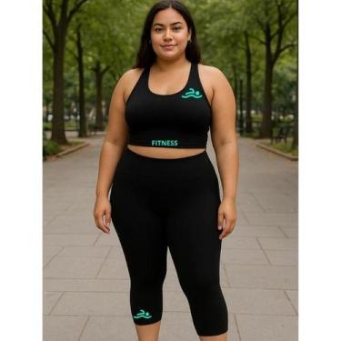 Imagem de Conjunto Calça Capri Top Plus Size Nadador Suplex Estampado Academia P