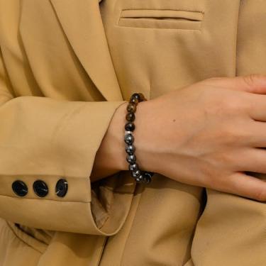 Imagem de Pulseira de proteção tripla olho de tigre, turmalina preta e hematita, força, proteção e equilíbrio para homens e mulheres, presentes para Dia dos Pais, Natal, aniversários, aniversário (18 cm)