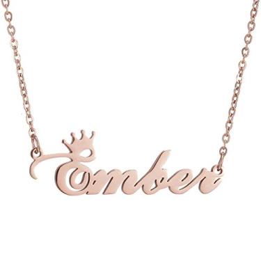 Imagem de SKQIR Colar com nome personalizado, ouro rosa, corrente personalizada, pingente de nome, colar de nome personalizado com coroa para mulheres, presente de menina, Metal