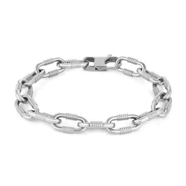 Imagem de HZMAN Pulseiras masculinas de corrente de elos de 21 cm com corte de diamante, clipe de papel, pulseira de corrente sólida, joias grossas de aço inoxidável, presentes modernos, 8.5In, Sem Pedra