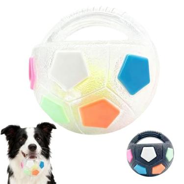 Imagem de The Mellow Dog Bola calmante com alça, bolas de futebol interativas fortes e duráveis, brinquedo de futebol para cães para jogos aquáticos, treinamento e jogos ao ar livre (com bola de tênis