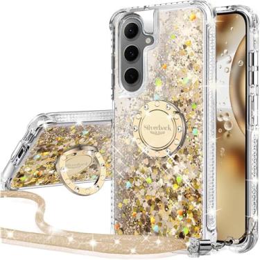 Imagem de Silverback Capa para Samsung Galaxy 25 FE, capa de glitter holográfico líquido móvel com suporte de anel, capa protetora fina de diamante brilhante para meninas e mulheres para Galaxy 25 FE - ouro