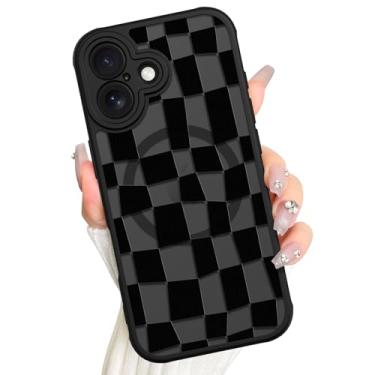 Imagem de AIGOMARA Capa magnética para iPhone 17, compatível com Magsafe bonito padrão quadriculado protetor de tela proteção de câmera fosco translúcido capa de telefone para mulheres meninas, preta