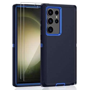 Imagem de Capa para Samsung Galaxy S23 Ultra, capa S23 Ultra com [2 unidades] protetor de tela HD, [grau militar] à prova de choque à prova de poeira/queda, 3 camadas, capa resistente para Galaxy S23 Ultra,