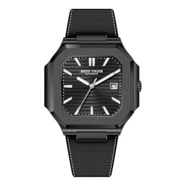 Imagem de REEF TIGER RT Relógio masculino quadrado automático, ponteiros luminosos, função de data, pulseira de couro azul, relógios mecânicos modernos RGA2015, RGA2015-BBBL, Mecânico, automático, relógio