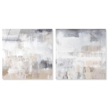 Imagem de Conjunto de 2 painéis minimalistas de luxo neutro impressão acrílica arte de parede abstrata por Art Remedy, pronto para pendurar, 61 x 61 cm